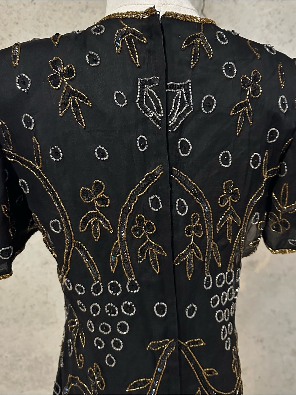 Vintage 80s Silk Beaded Cocktail Dress Art Deco Evening Wear Size MP - Picture 6 of 8